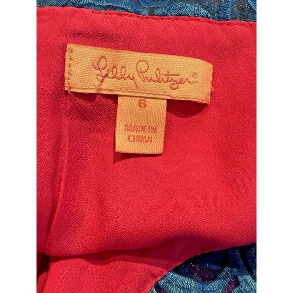 Size 6 Lilly Pulitzer Selna Royce Blue Pink Daisy Floral Eyelet Cocktail Dress - Picture 5 of 7